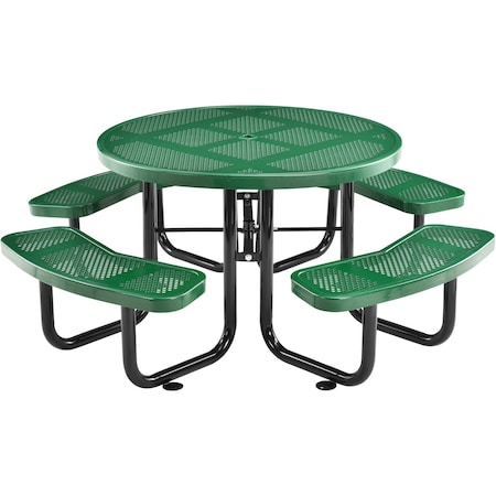 Global Industrial Round Picnic Table, Green, Perforated Metal, 46 in L, 29-1/2 in H Overall 262078GN